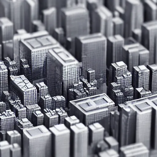 Image similar to isometric 3 d render of a city on a cpu chip, macro tilt shift extreme close - up of a city built on cpu, unreal engine render, isometric model rendered in octane