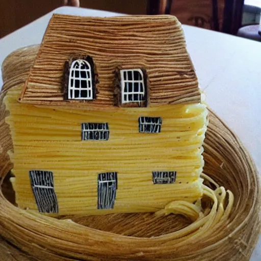 Prompt: a old house made of pasta