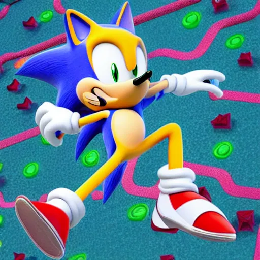 KREA - classic sonic the hedgehog made of liquid goop, swirling