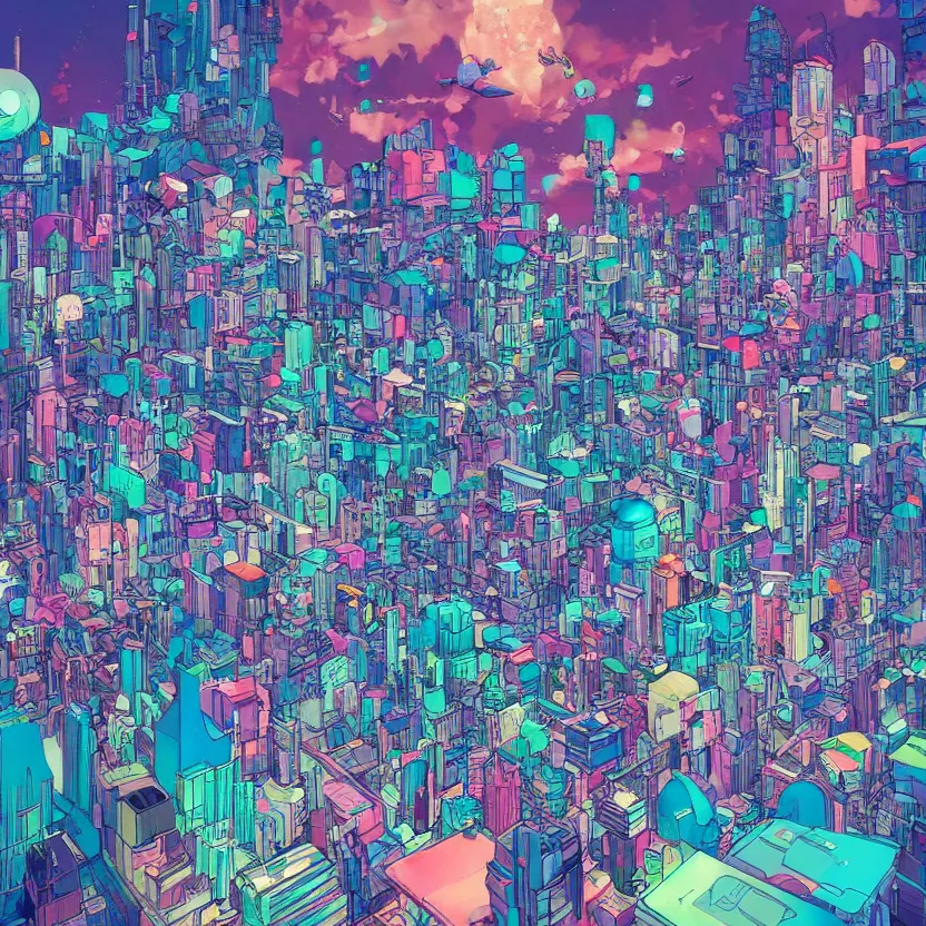 Image similar to a very detailed art of a city beeple and james jean, hiroyuki takahashi color scheme, digital art, 4 k, trending on artstation