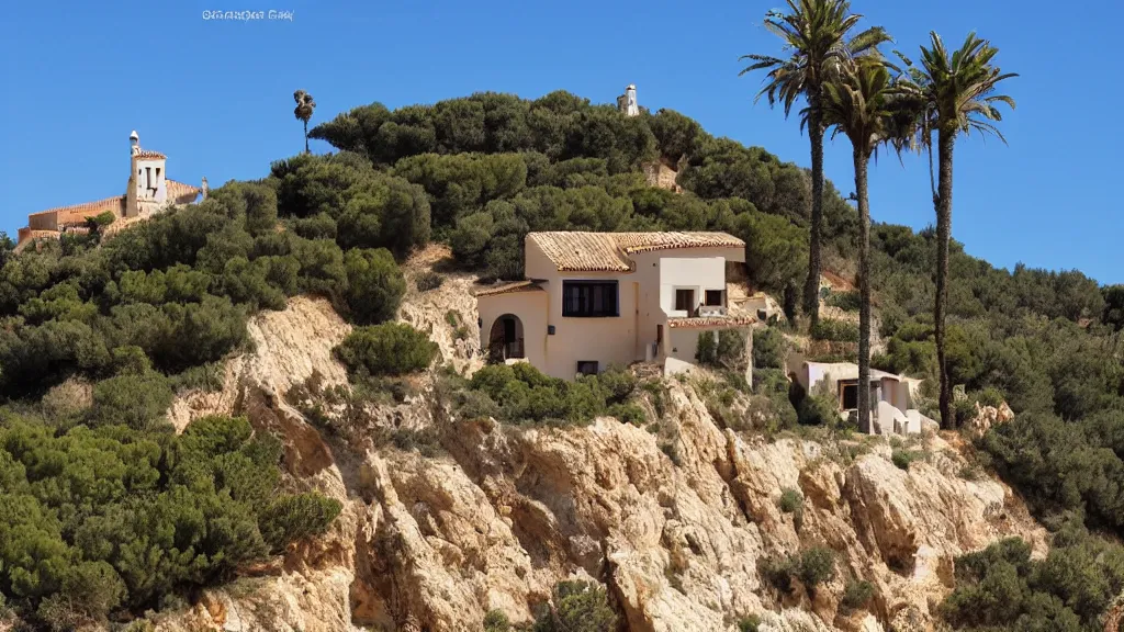 Prompt: a secluded home in spain along the coast, beautiful scenery