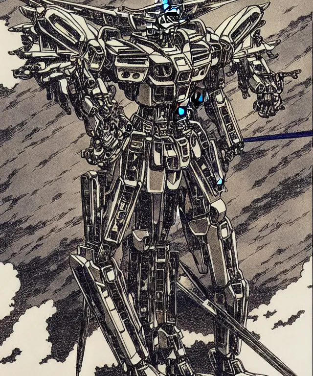 Image similar to gundam mecha robot, high details, masterpiece engraving by takato yamamoto, gustave dore, jean giraud