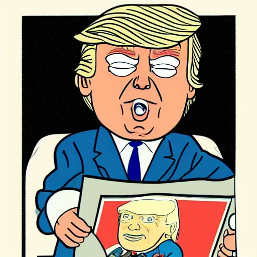 Image similar to a close - up portrait of donald trump as a big baby by chris ware