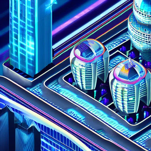 Prompt: isometric futuristic fractal pinball arcade city skyscrapers wallpaper, digital art 8k