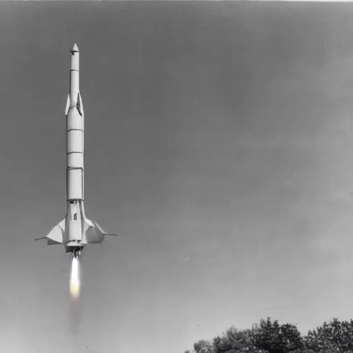 Image similar to archive photo of a prototype 1 9 4 0's spaceship launch