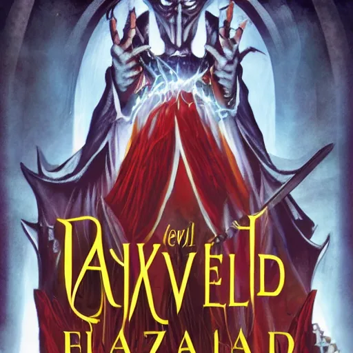 Prompt: Book cover about and evil wizard