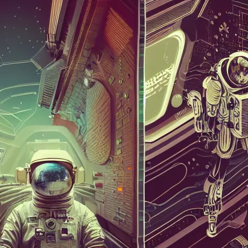 Image similar to intricate mechanical transformer astronaut portrait by yoshitomo nara, by beeple, by yoshitaka amano, by victo ngai, by shaun tan, by good smile company, on cg society, 4 k wallpaper, pastel color theme, mandelbulb textures