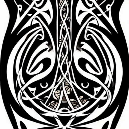 Image similar to a vector tattoo design in an art nouveau style, and in a spiky tribal style.