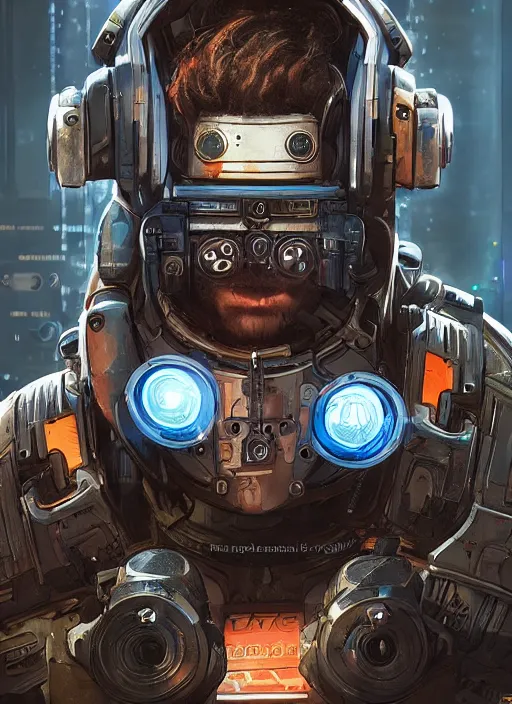 Image similar to cyberpunk pathfinder robot from apex legends character portrait, portrait, concept art, intricate details, highly detailed, vintage sci - fi