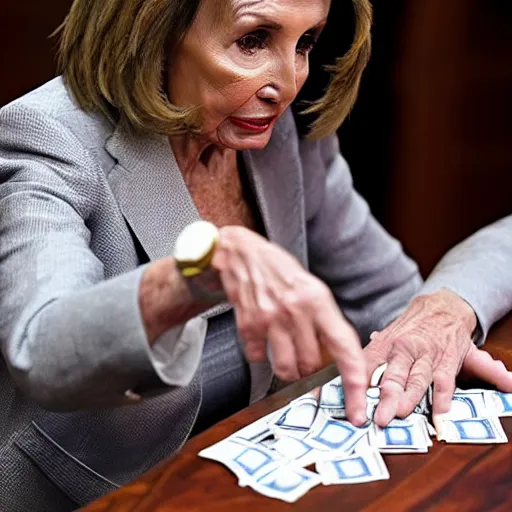 Image similar to nancy pelosi playing with money on the floor wlop