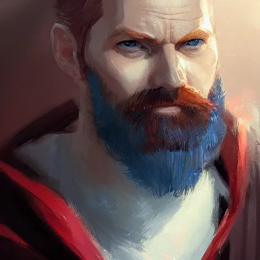 Image similar to portrait of a super friendly man by greg rutkowski, he is about 3 0 years old, english, short red hair, blue eyes, red beard, highly detailed portrait, digital painting, artstation, concept art, smooth, sharp foccus ilustration, artstation hq