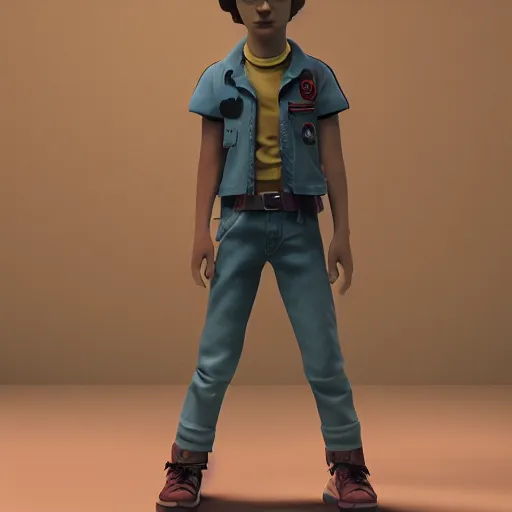 Image similar to max, stranger things, clash royal style characters, unreal engine 5, octane render, detailed, cinematografic, cinema 4 d