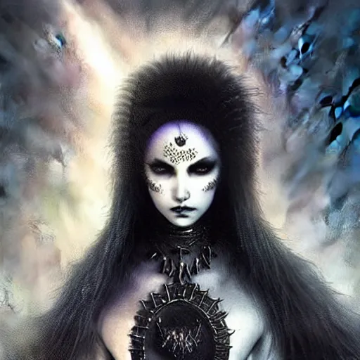 Image similar to kerli koiv as queen of the damned, darkwave, darksynth, concept headshot art, sharp, digital matte painting, art by luis royo, greg rutkowski, wlop, dramatic lighting, trending on artstation