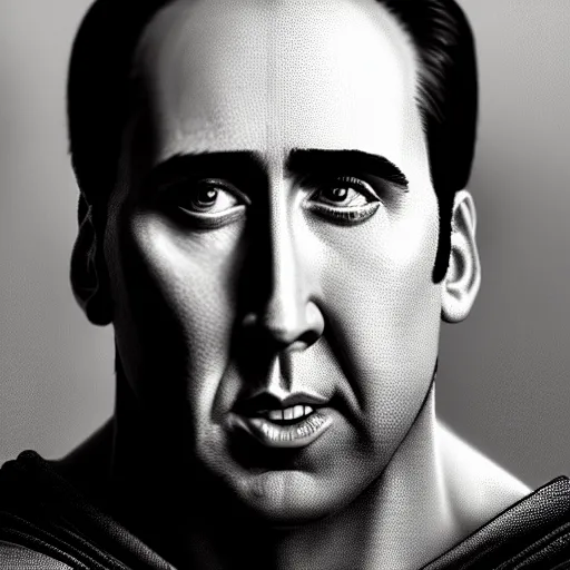 Image similar to upper body portrait of nicolas cage as superman, intricate, elegant, highly detailed, digital painting, artstation, concept art, smooth, sharp focus, illustration, art by artgerm and greg rutkowski and alphonse mucha, 8 k