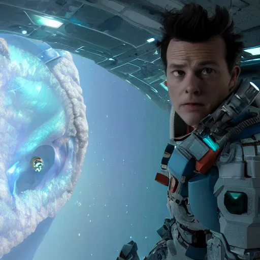 Prompt: hyperrealistic film still of ace ventura hiding in space, dead space, stunning 3 d render, inspired by istvan sandorfi & greg rutkowski & unreal engine, perfect symmetry, dim volumetric cinematic lighting, 8 k octane comprehensive render, extremely hyper - detailed, incredibly lifelike attributes, intricate, real flesh texture, masterpiece, artstation, stunning,