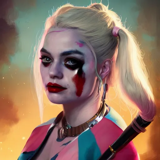 Image similar to highly detailed portrait harley quinn in gta v, stephen bliss, unreal engine, fantasy art by greg rutkowski, loish, rhads, ferdinand knab, makoto shinkai and lois van baarle, ilya kuvshinov, rossdraws, tom bagshaw, global illumination, radiant light, detailed and intricate environment