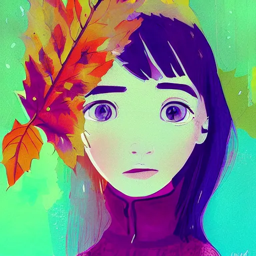 Image similar to little girl with leaf hair, colorful artwork made by pascal campion