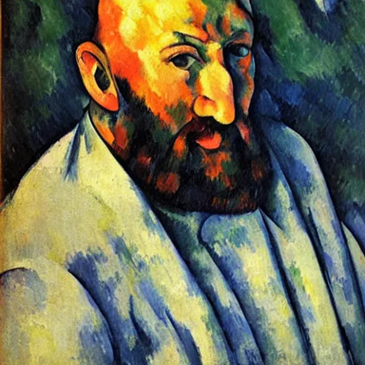 Image similar to Portrait of a giant man who can be seen from space, oil on canvas, Paul Cezanne, art