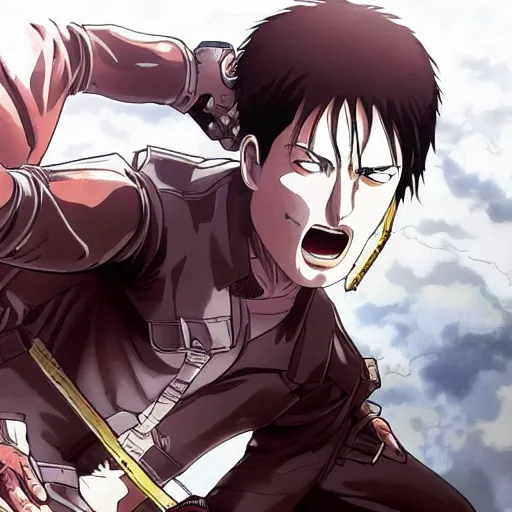 Prompt: Elon Musk in Attack on Titan, anime art