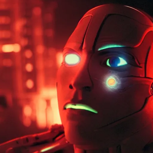 Prompt: movie still of cyborg with glowing third eye, cinematic composition, cinematic light, criterion collection, by darren aranofski