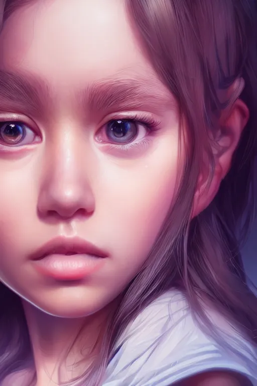 Image similar to very cute girl portrait, highly detailed eyes, intricate details, by artgerm, tooth wu, dan mumford, beeple, wlop, unreal engine 5 rendering