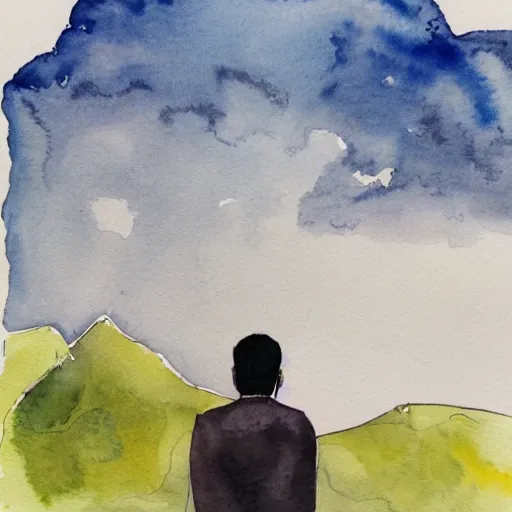 Image similar to sad man, watercolor, epic scenery, sad, depression