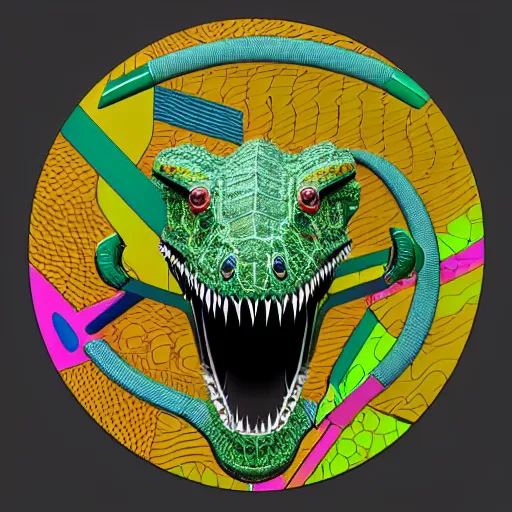 Image similar to cyborg crocodile but minimalistic concept art by frank stella, colorful, v - ray, trending on artstation, minimalism