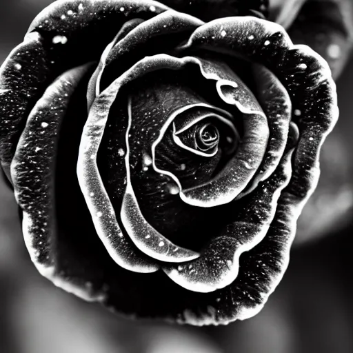 Image similar to award - winning macro of a beautiful black rose made of molten magma, inner glow, hyper - realistic!!!