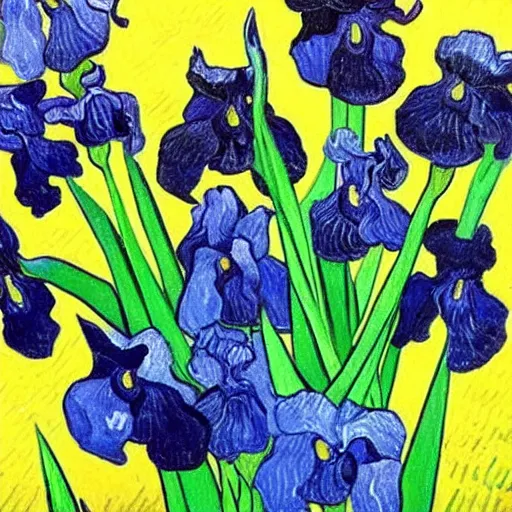 Prompt: painting sad irises by van gogh