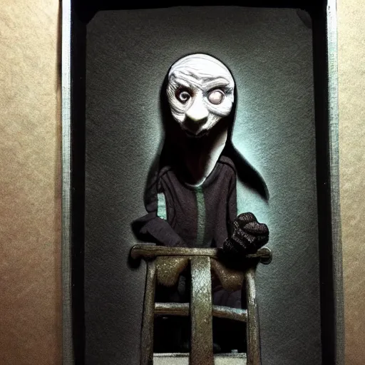 Image similar to the strange visitor, extremely detailed claymation art, extremely realistic, dark, moody, foggy