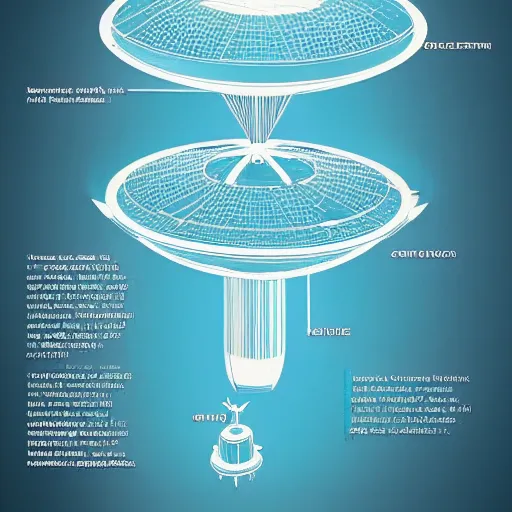 Prompt: a highly detailed technical schematic, blue - print, of a ufo propulsion system, for dummies, english texts, anti - gravity