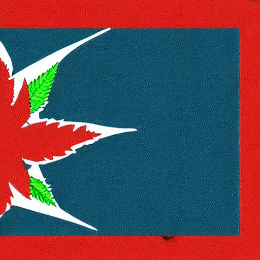 Prompt: cannabis leaf on the aboriginal australian flag with a dark blue patch and the white stars southern cross