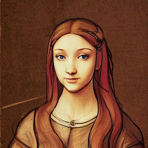 Prompt: Leonardo da Vinci portrait of Monika (Doki Doki Literature Club)
