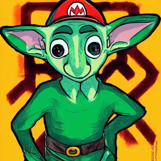 Prompt: portrait of dobby as mario wearing a green outfit by becky cloonan