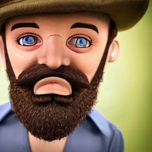 Prompt: realistic pinocchio with a beard, award winning photography