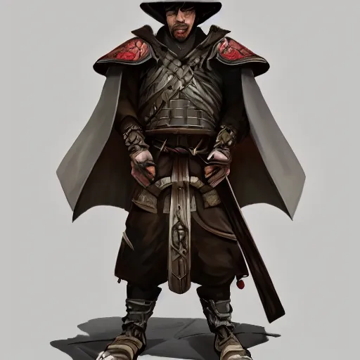 Prompt: full concept character concept art design, center framed and center focused, dungeons and dragons character art highly detailed, artstation, feudal squirrel samurai