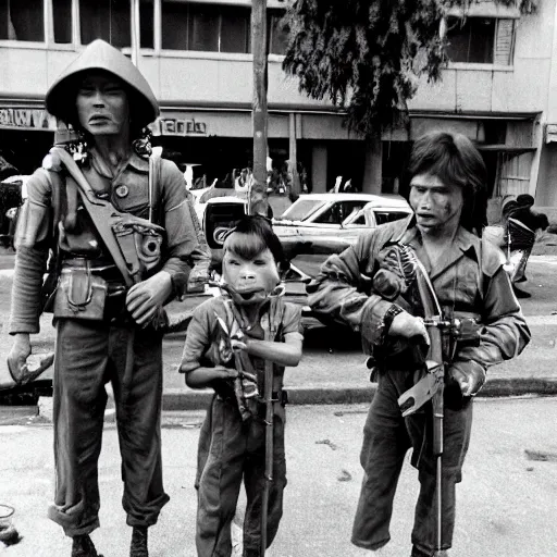 small soldiers, 1970s Vietnam war street performers | Stable Diffusion ...