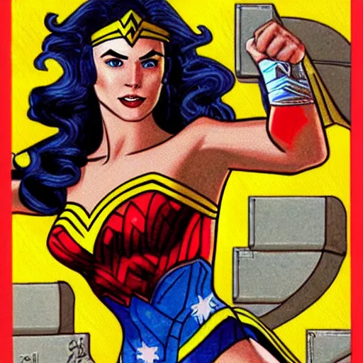 Image similar to video game box art of a commodore 6 4 game called wonder woman, highly detailed cover art.