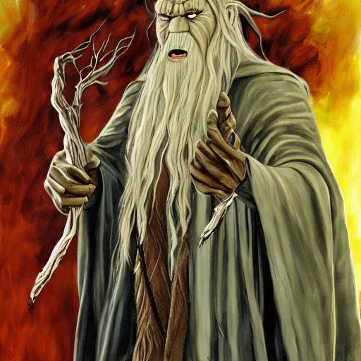 Image similar to gandalf as groot, painting