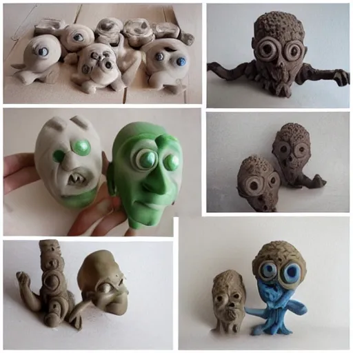 Prompt: a clay monster, resin and clay art.
