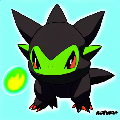 Prompt: black bulbasaur fire type pokemon , digital art , trending on artstation