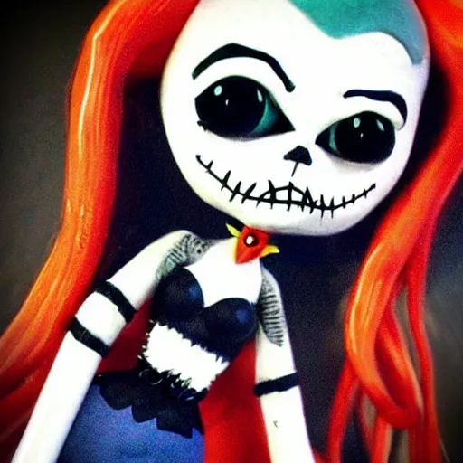 Prompt: Harley Quinn in the style of Tim Burton's Nightmare Before Christmas, Harley Quinn, Claymation, Tim Burton, Nightmare Before Christmas, Corpse Bride, Frankenweenie, Harley Quinn