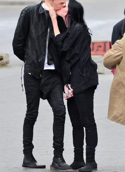 Image similar to Jamie Campbell Bower kissing a girl with long black hair