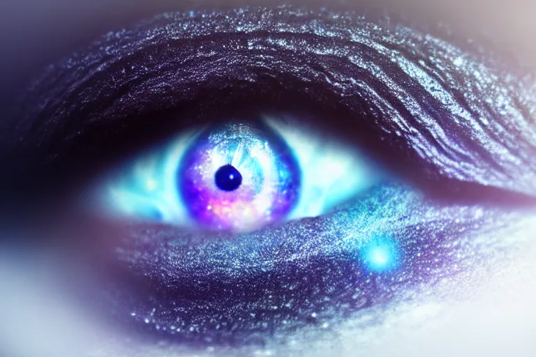 Image similar to a galaxy is inside of an eye, beautiful eye, eye, eye of a woman, realistic, ultra realistic, macro photo, beautiful, digital art, conceptual art, trending on artstation