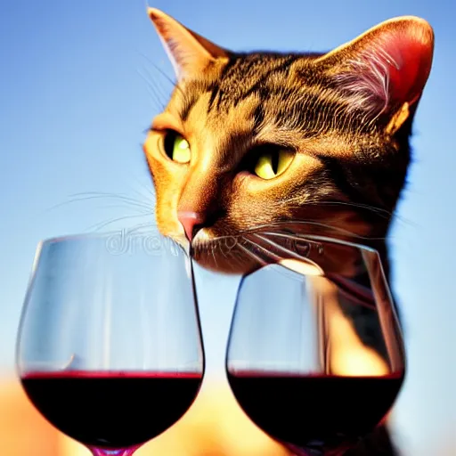 Prompt: a cat drinking wine, stock photo