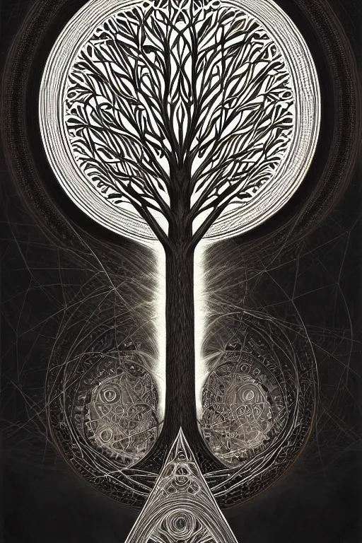 Image similar to tree of life, sacred geometry, illustration, high quality, details, intricate, atmosphere, highly detailed, cinematic, digital painting, deviantart, cinematic, concept art