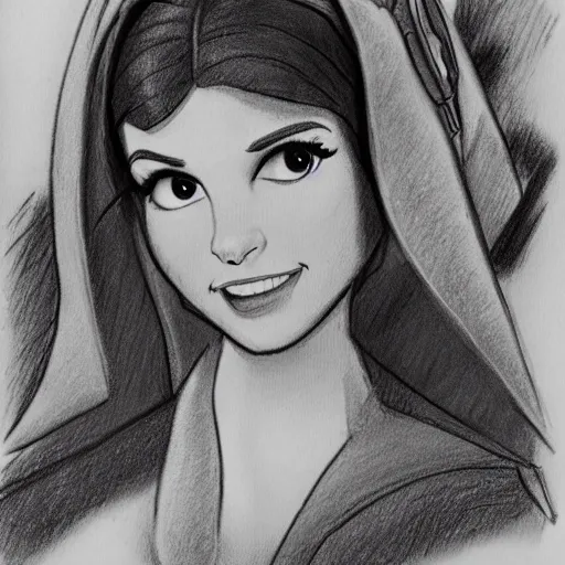 Image similar to milt kahl pencil sketch of victoria justice as princess leia