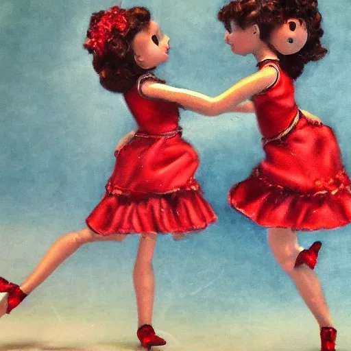 Image similar to two dolls dancing tango, realistic, hd