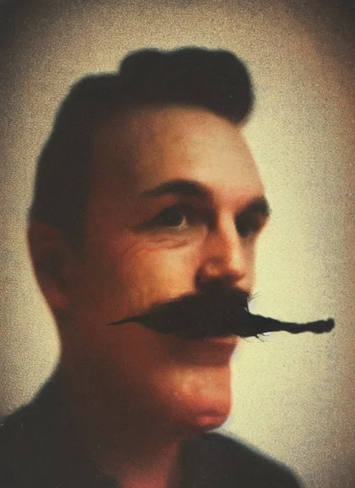 Image similar to color polaroid picture of a cool man with a mustache in his 4 0's smoking. diffuse background