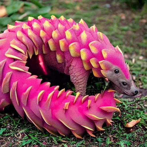 Image similar to photo of a cute pangolin that looks like a dragonfruit